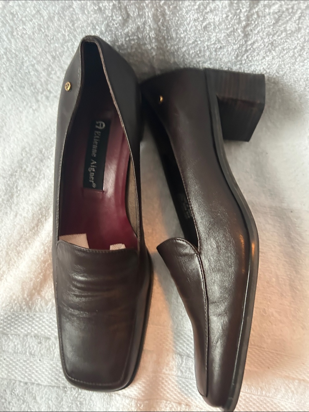 Etienne Aigner Dark Brown Leather Square-Toe Block Heel Loafer - Picture 4 of 7